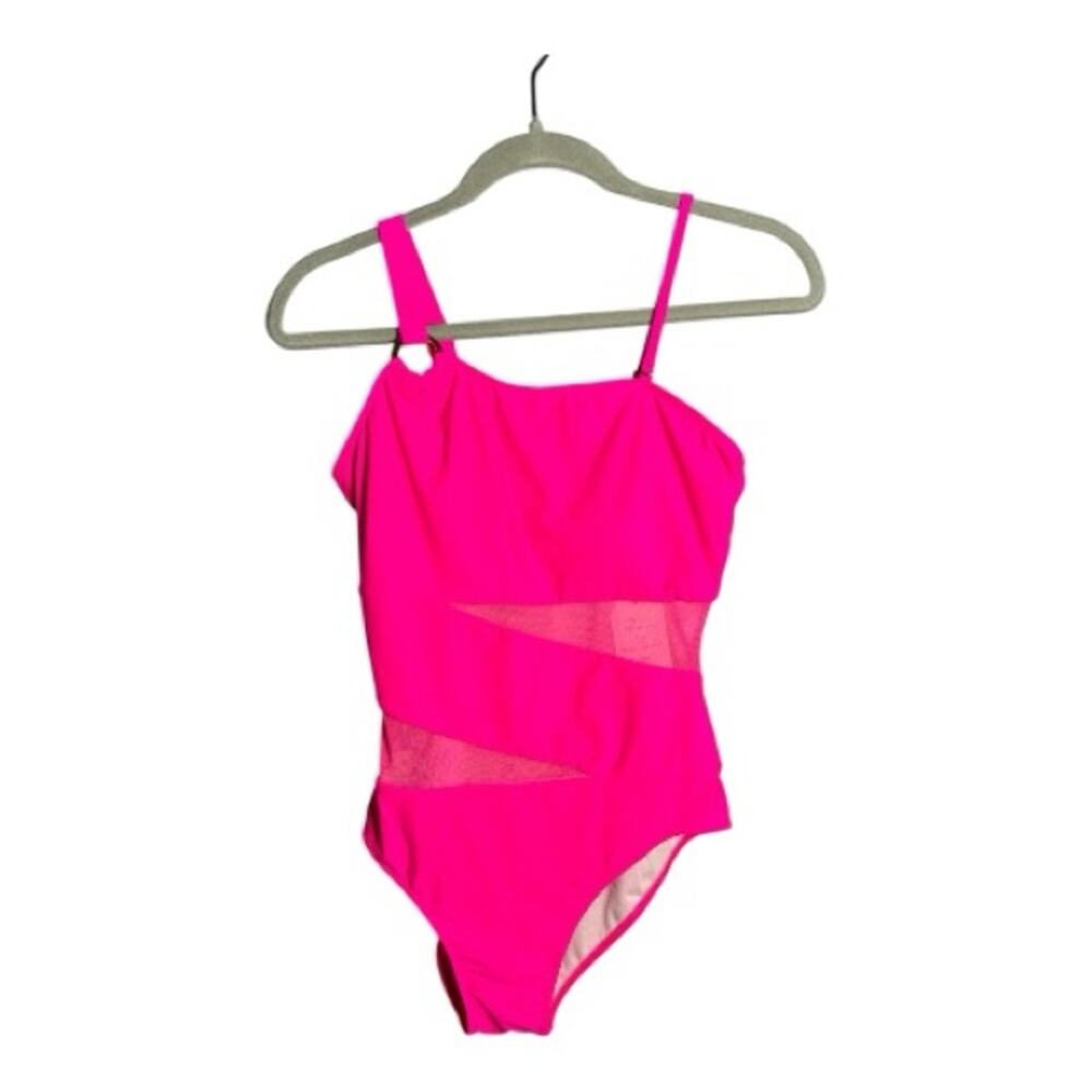 Heytalala Bright Pink One Piece Swimsuit Mesh Cutouts Medium
